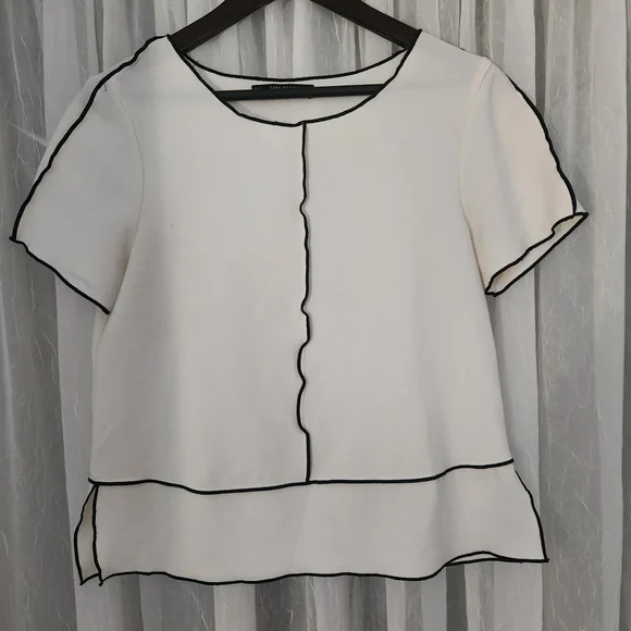 Zara White Blouse with Black Piping-Size M - Picture 2 of 7